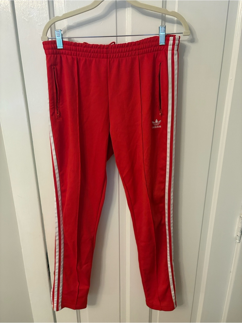 adidas Red Track Pants with White Stripes